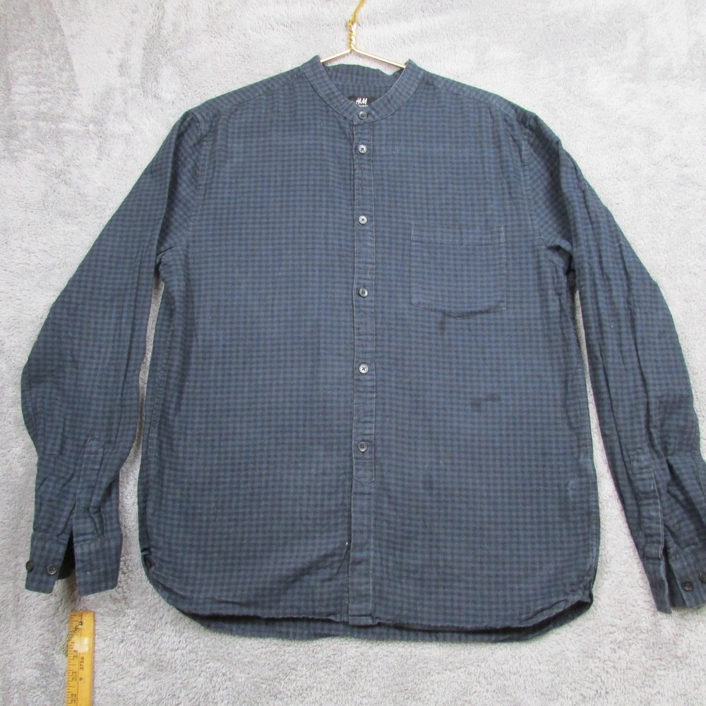 H&M Shirt Mens Large‎ Blue Check Long Sleeve Button Front Casual Flannel Top